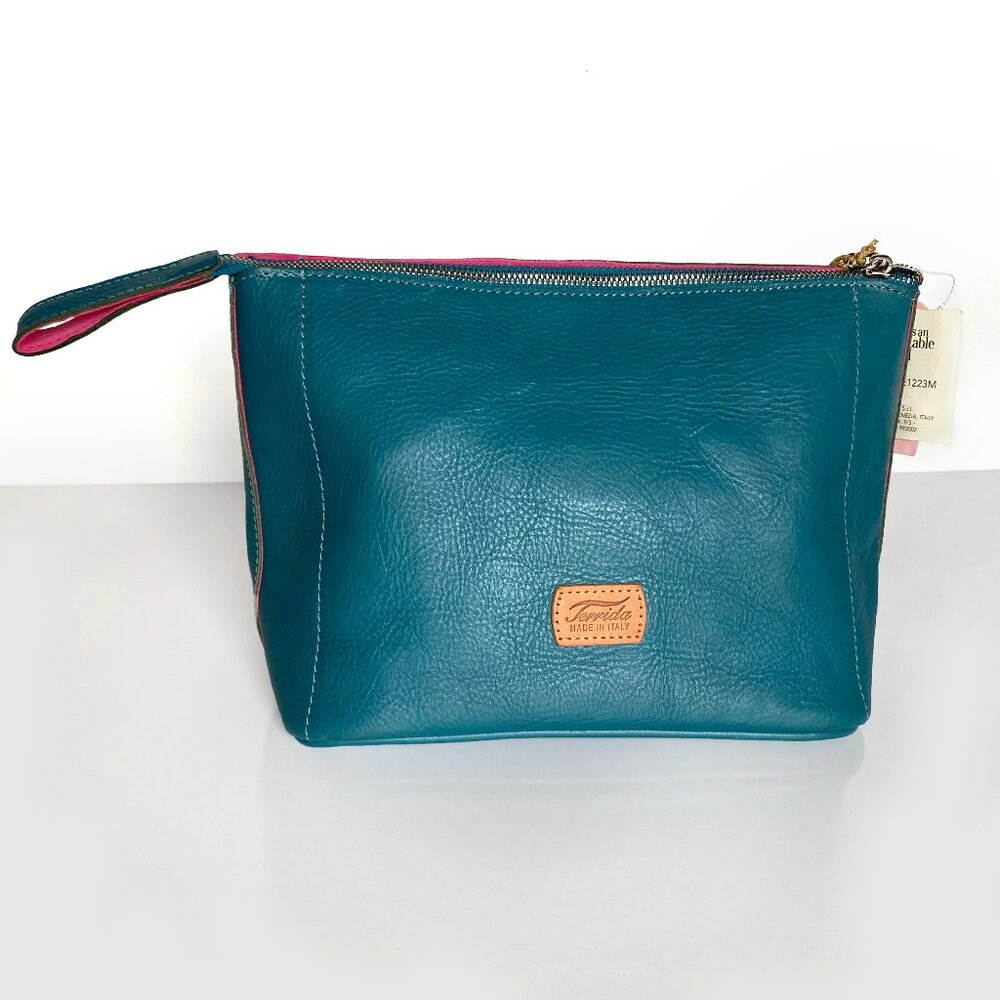 Terrida NWT Cheerful Beauty Made in Italy Leather Travel Toiletry Makeup Bag
